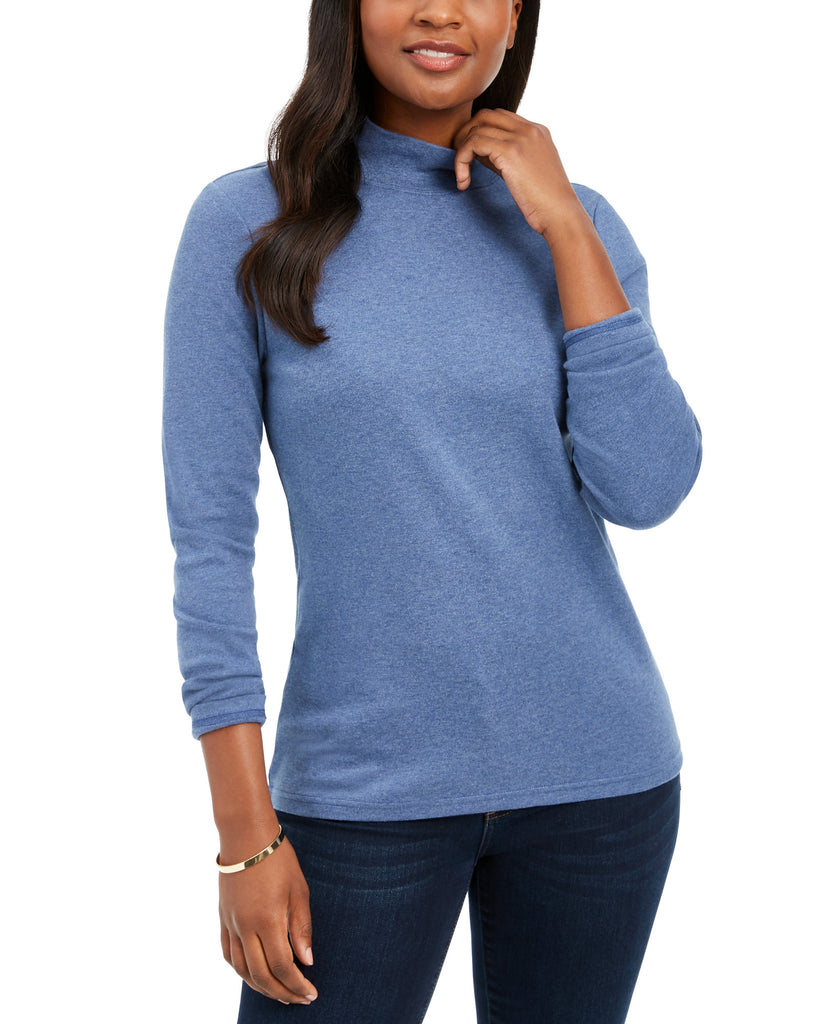 Karen-Scott-Women-Cotton-Mock-Neck-Top-Heather-Indigo