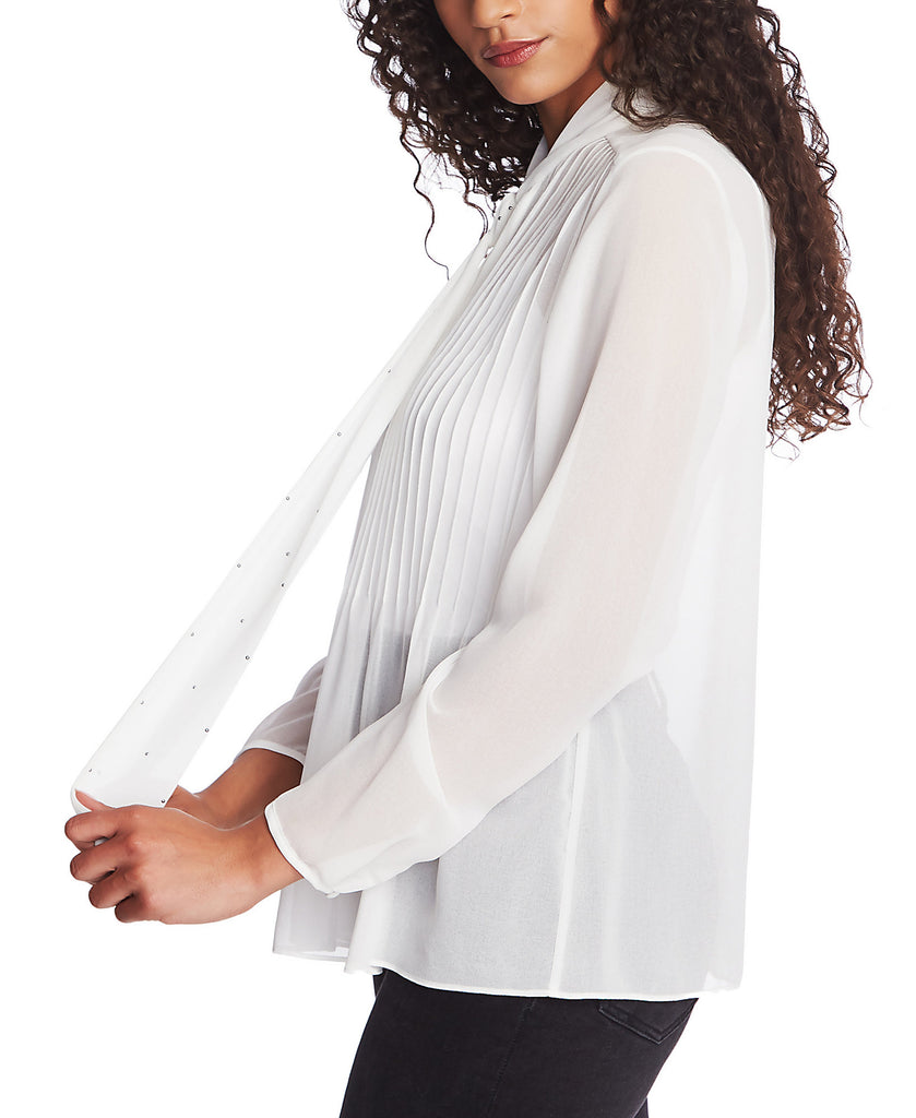 1.STATE Women Tie Neck Pintuck Blouse