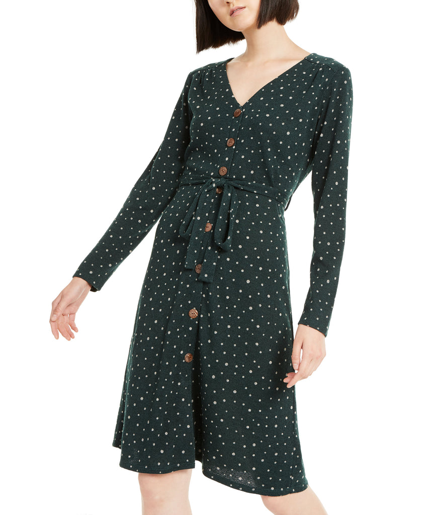Monteau Women Petite Dot Wrap Dress Hunter Green