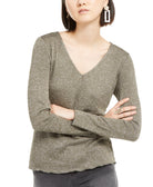 INC International Concepts Women Shiny Knit Top Olive Drab