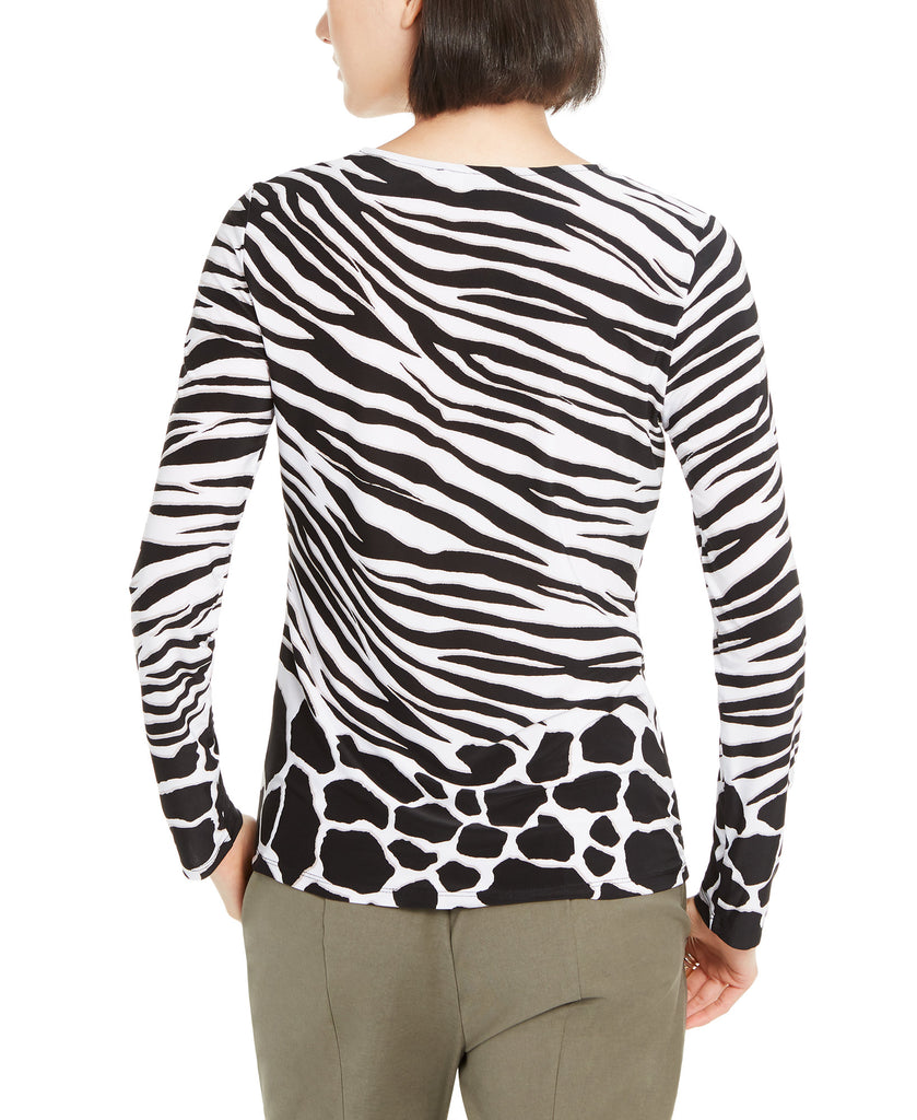 INC International Concepts Women Petite Zebra Print Top