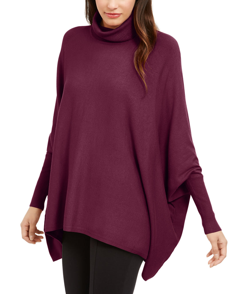 Alfani Women Petite Turtleneck Poncho Sweater Malbec