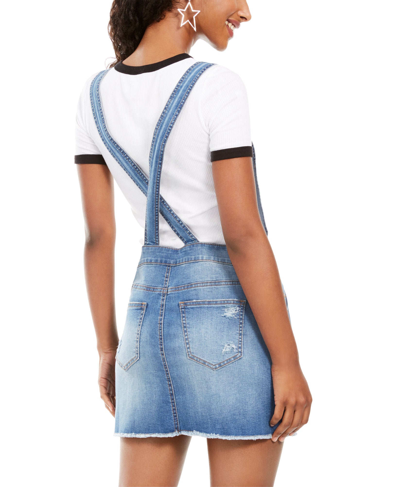 Vanilla Star Frayed Hem Overalls Dress