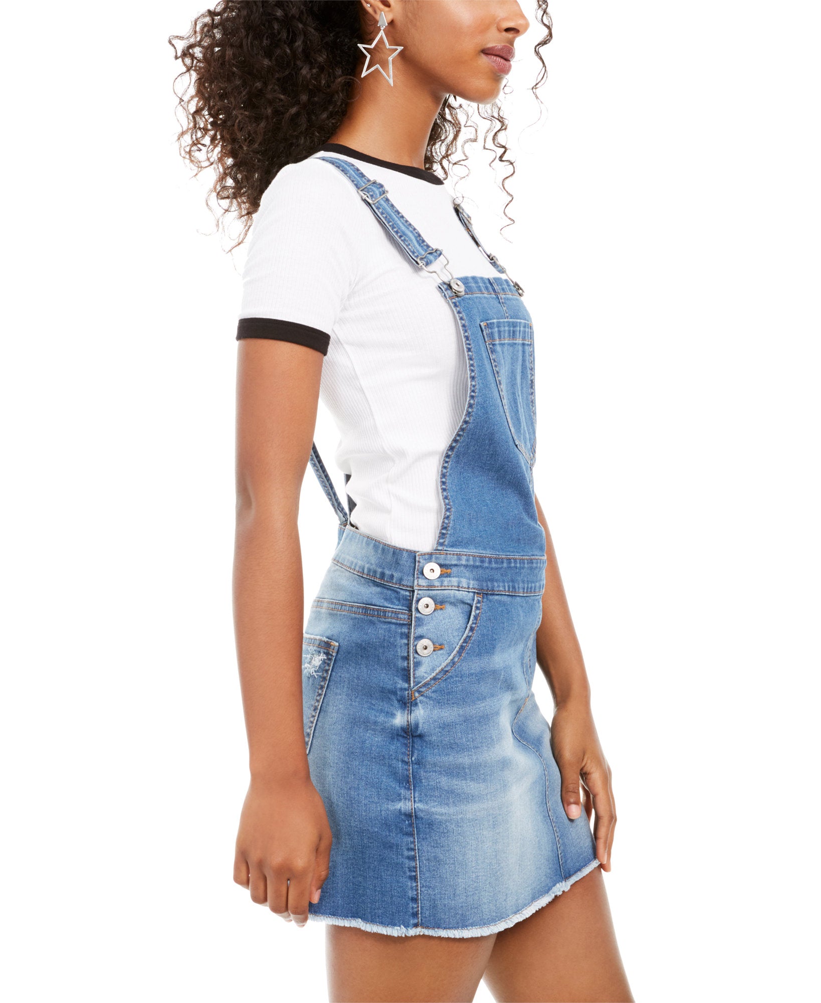 Vanilla Star Frayed Hem Overalls Dress