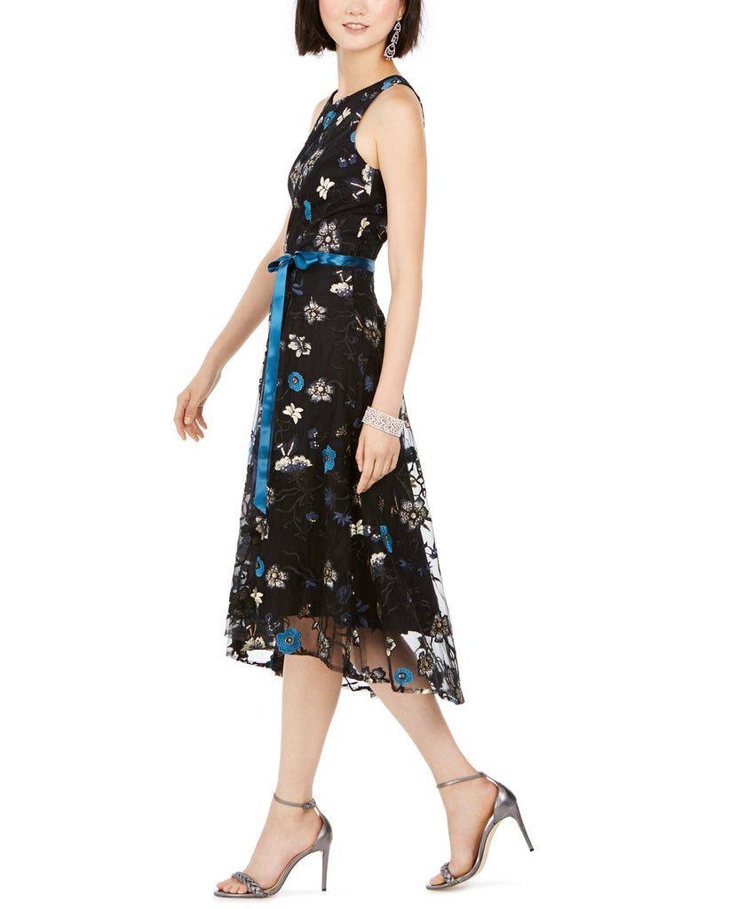 Tahari ASL Women Sequined & Embroidered Floral Midi Dress