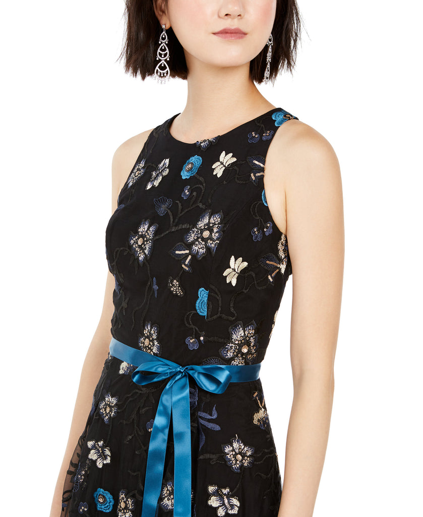 Tahari ASL Women Sequined & Embroidered Floral Midi Dress