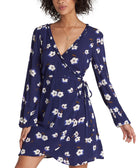 Billabong Women Floral Print Ruffled Wrap Dress Blue