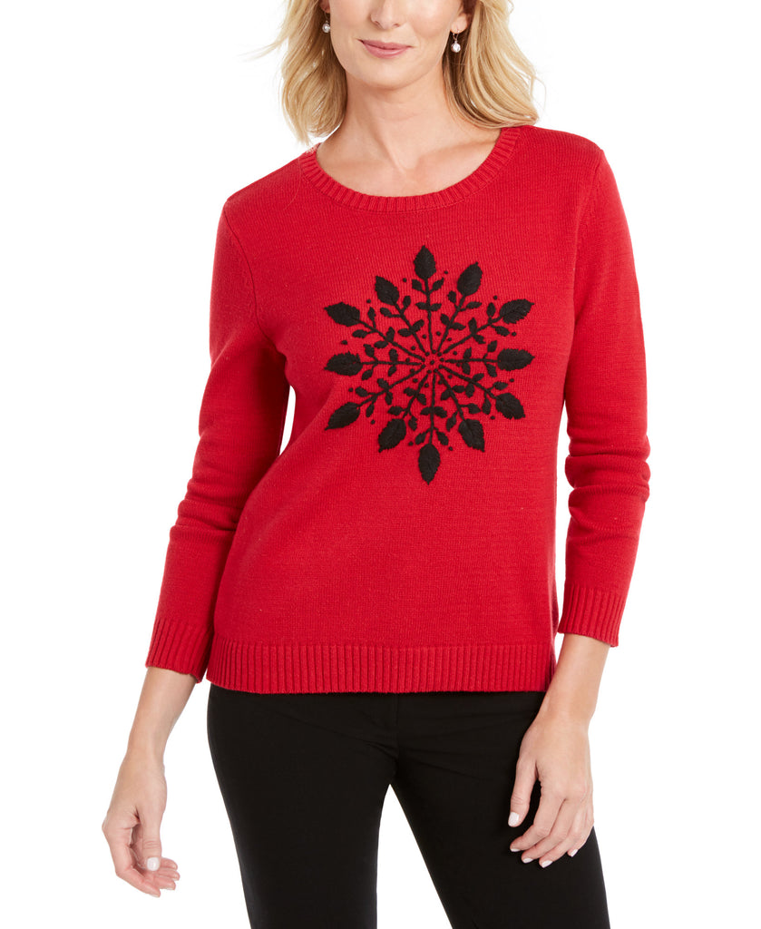 Karen Scott Women Snowflake Appliqué Sweater New Red Combo
