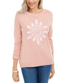 Karen Scott Women Snowflake Appliqué Sweater Tea Rose Combo