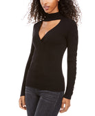Hippie Rose Women Mock Neck Cutout Sweater Black