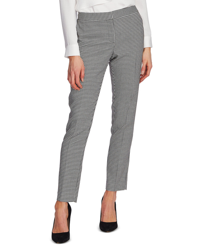 Vince Camuto Women Petite Houndstooth Ankle Pants Rich Black