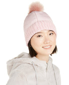 Steve Madden Women Puffer Hat With Faux Fur Pom Pom Blush