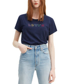 Levis Women Cotton Rainbow Logo Graphic T Shirt Rainbow Sea Captain Blue