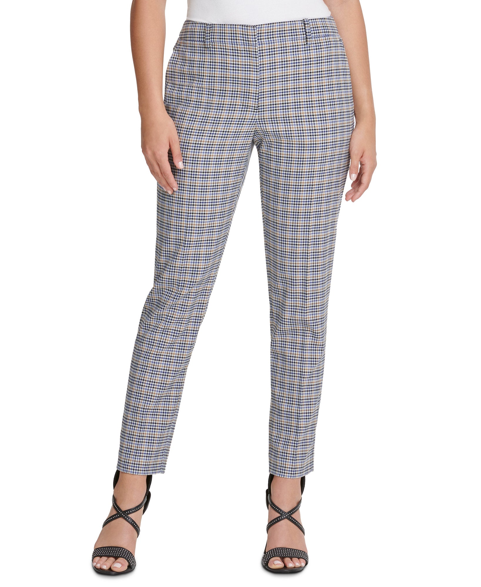 DKNY Women Houndstooth Plaid Essex Ankle Pant Black Multi