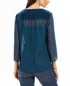 Style & Co Women Mixed Media Sheer Sleeve Blouse