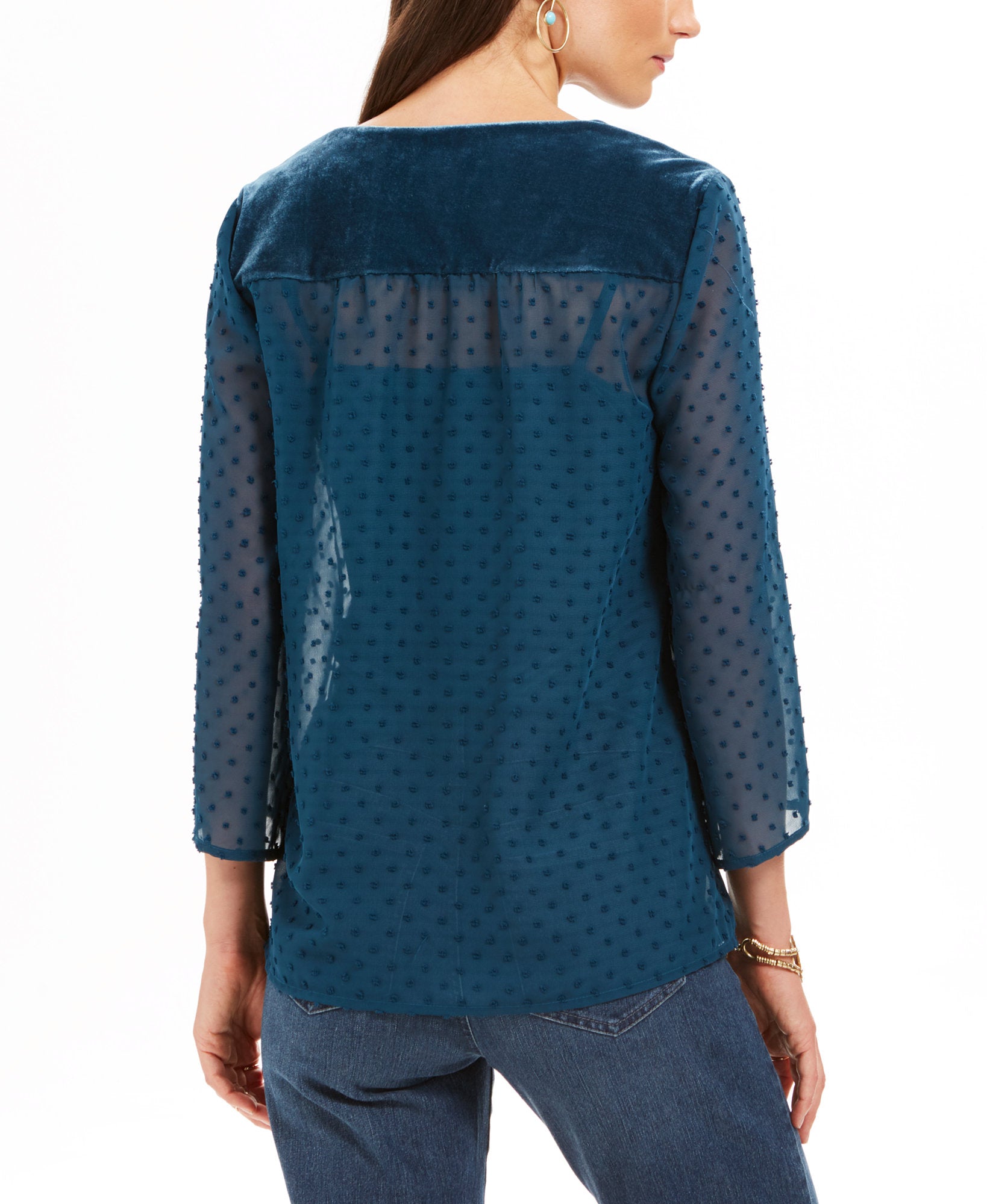 Style & Co Women Mixed Media Sheer Sleeve Blouse