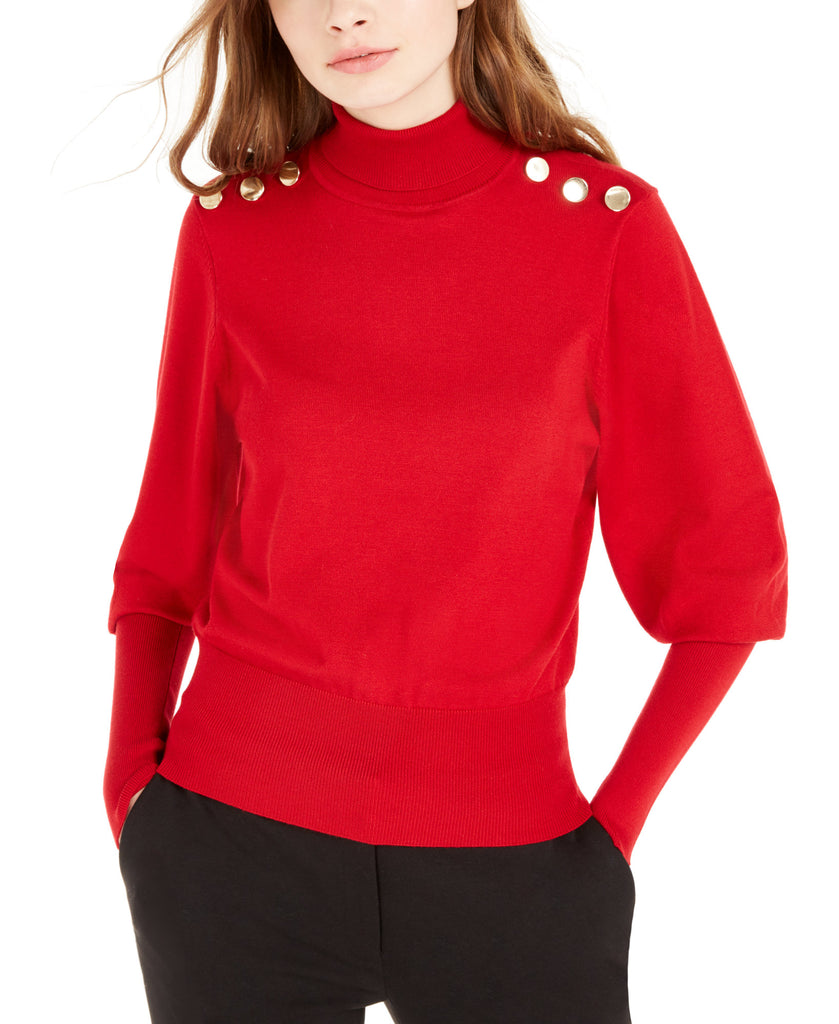 BCX Women Buttoned Turtleneck Sweater Red