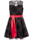 Sequin Hearts Girls Glitter Plaid Dress Black
