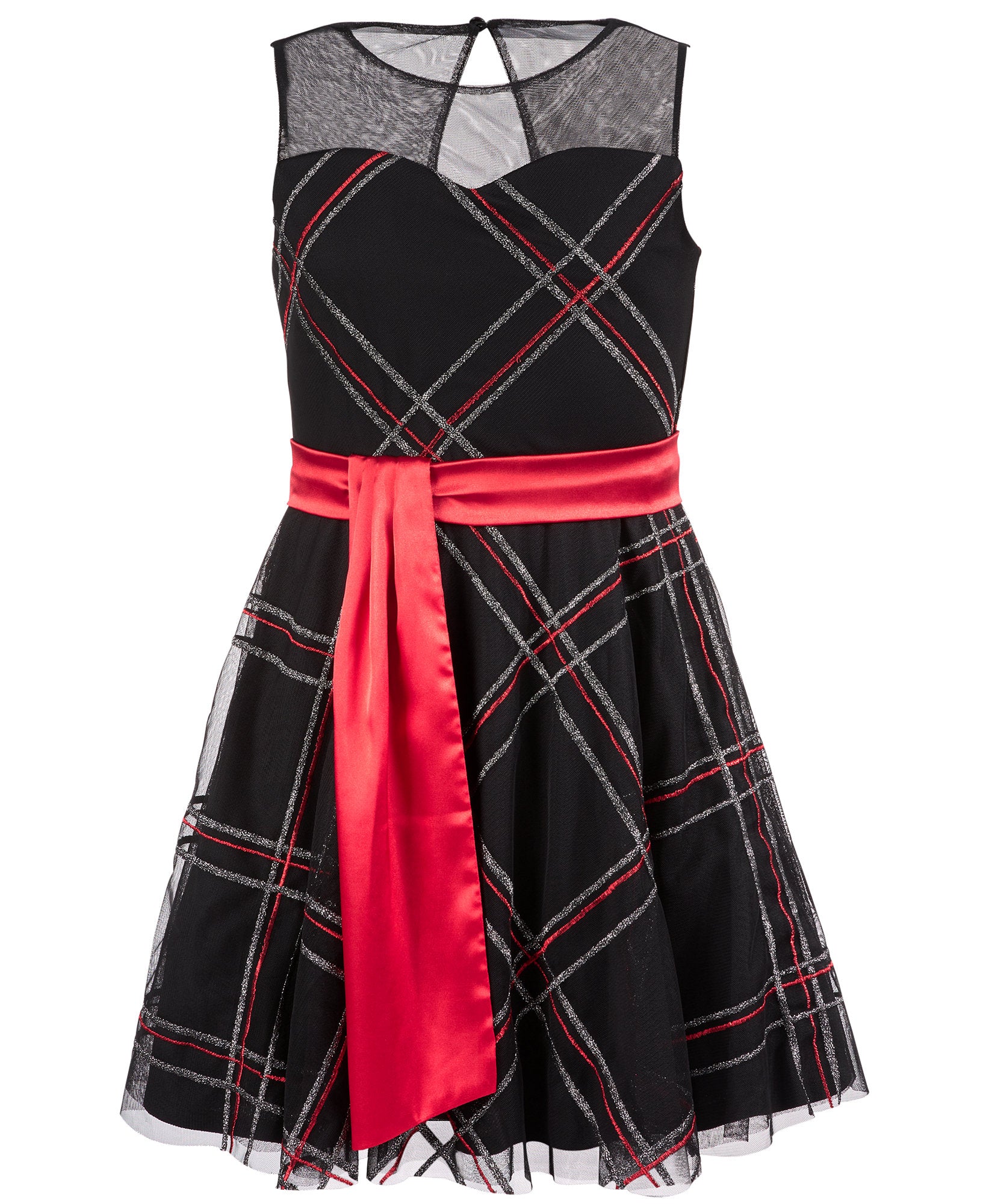 Sequin Hearts Girls Glitter Plaid Dress Black