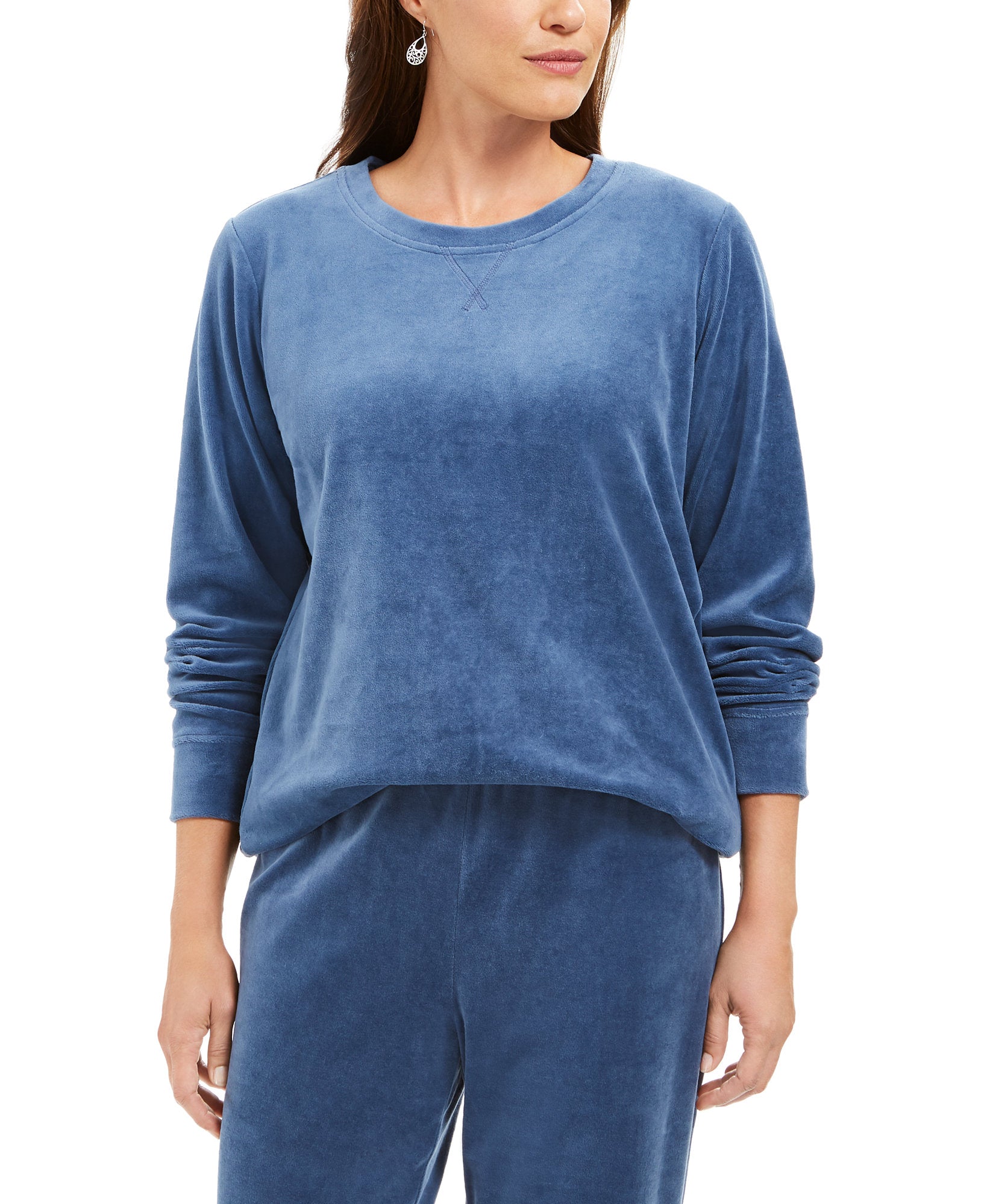Karen Scott Women Petite Velour Sweatshirt Celestial Sky