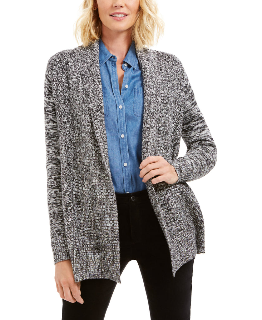 Charter Club Women Marled Shawl Collar Cardigan Deep Black Combo