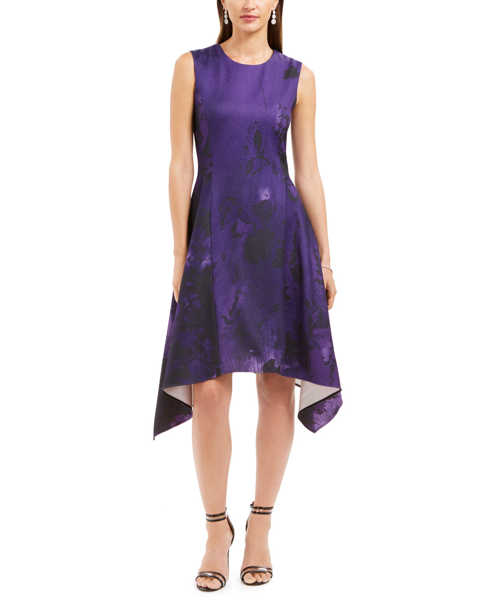 Natori Women Abstract Floral Jacquard A Line Dress Purple