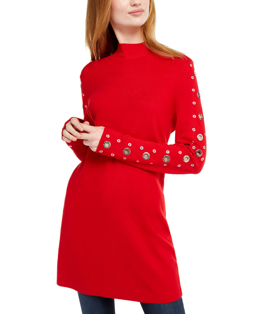 INC International Concepts Women Grommet Detail Tunic Sweater Real Red