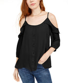 Hippie Rose Juniors Ruffle Trimmed Cold Shoulder Top Black