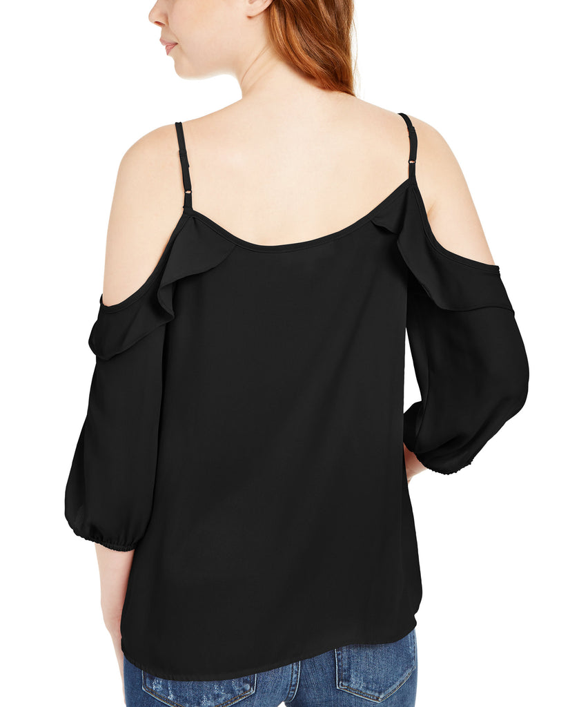 Hippie Rose Juniors Ruffle Trimmed Cold Shoulder Top