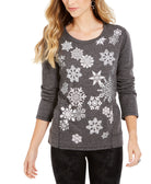Style & Co Women Snowflake Embellished Sweatshirt Falling Snowflakes