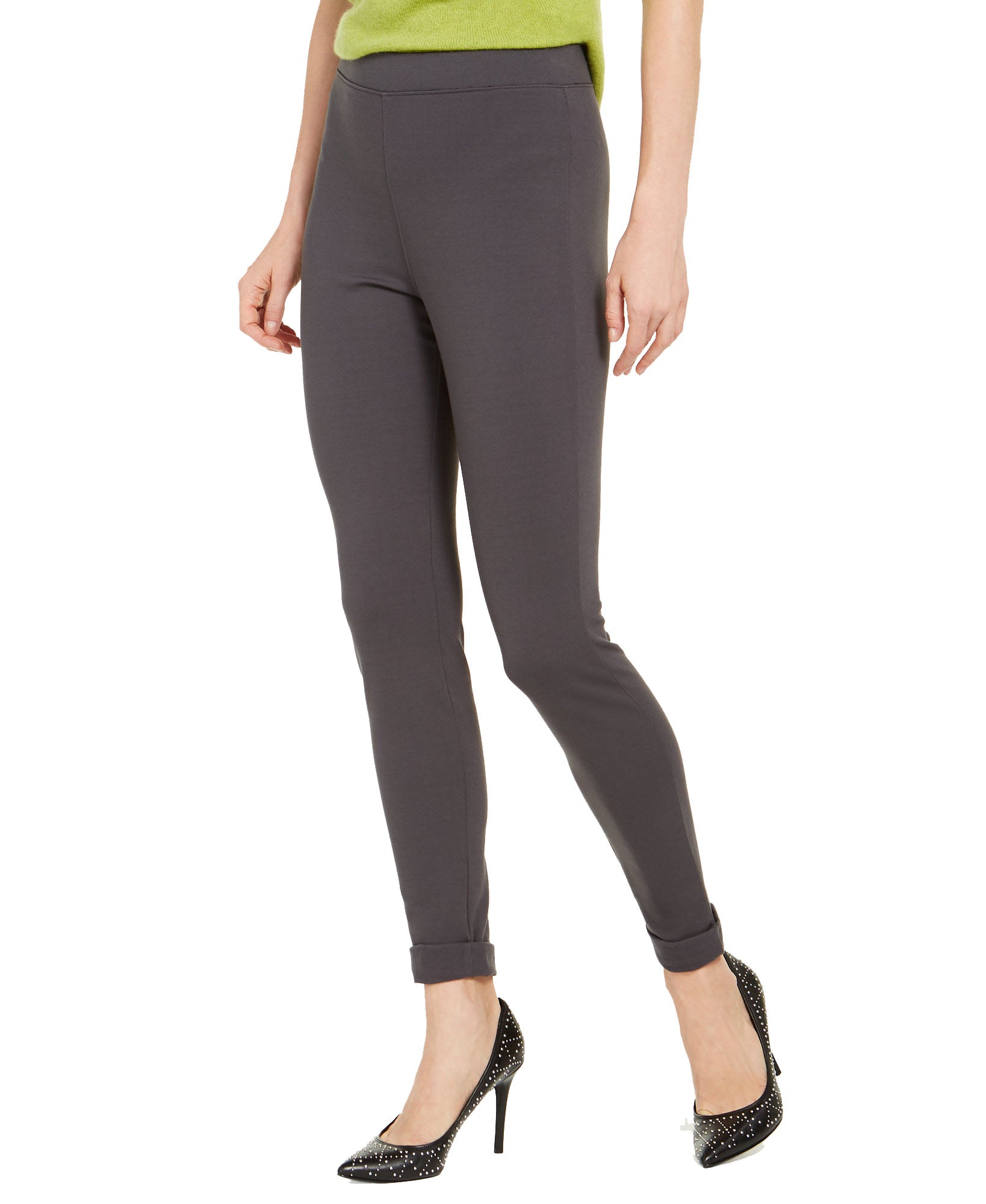 Hue Women Plus Brushed Fleece Lined Ponté Knit Leggings Dark Grey