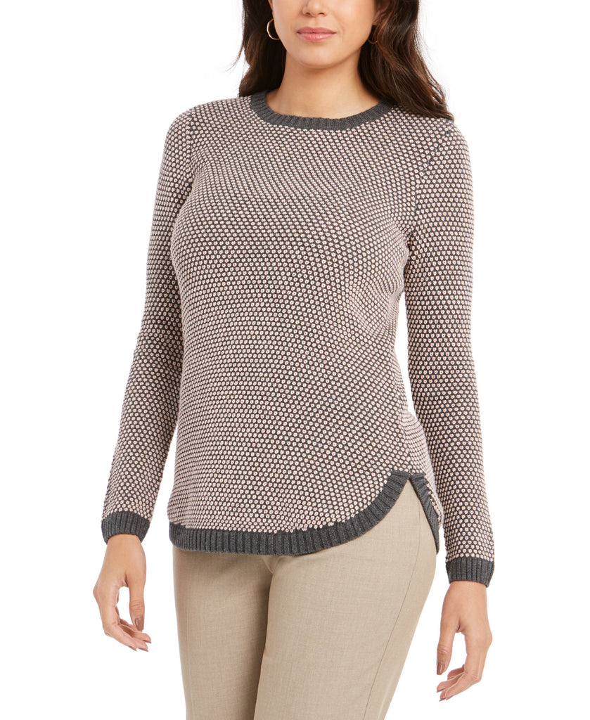 Charter Club Women Textured Contrast Trim Sweater Charcoal Heather