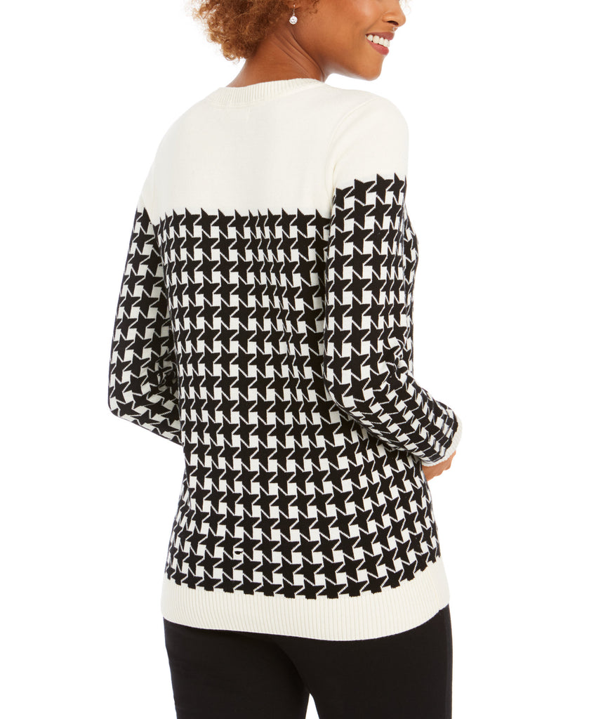 Charter Club Women Petite Houndstooth Button Shoulder Sweater
