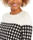 Charter Club Women Petite Houndstooth Button Shoulder Sweater