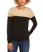 Charter Club Women Metallic Colorblocked Crewneck Sweater Camel Combo