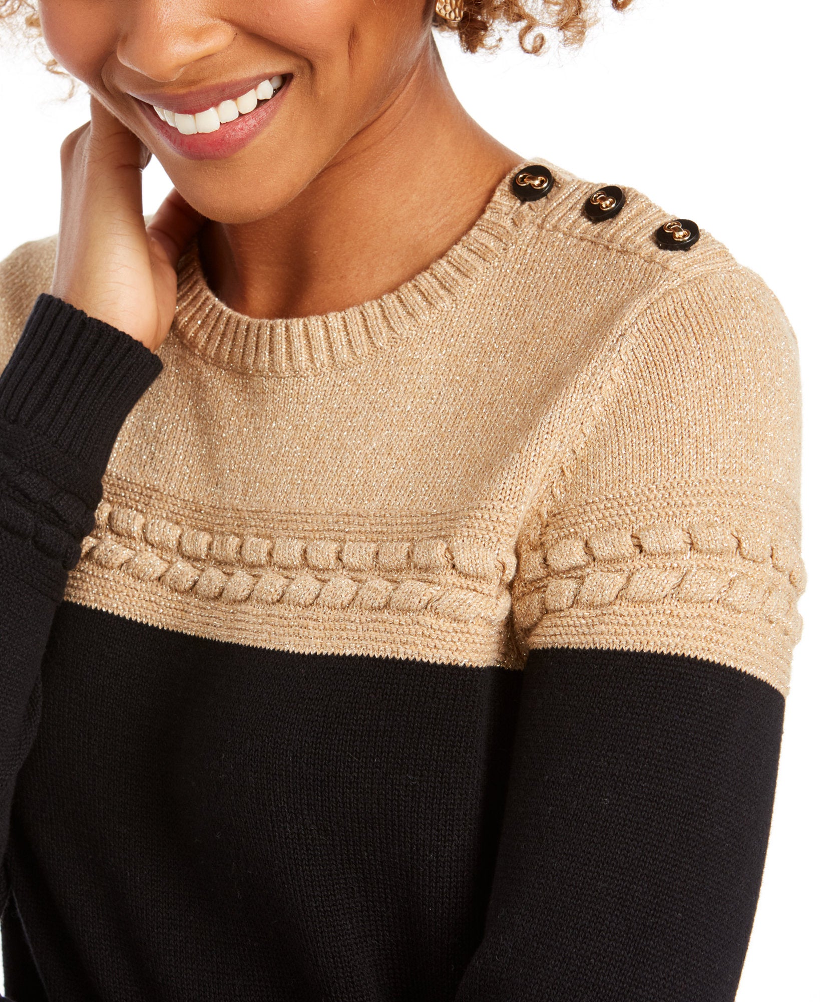 Charter Club Women Metallic Colorblocked Crewneck Sweater