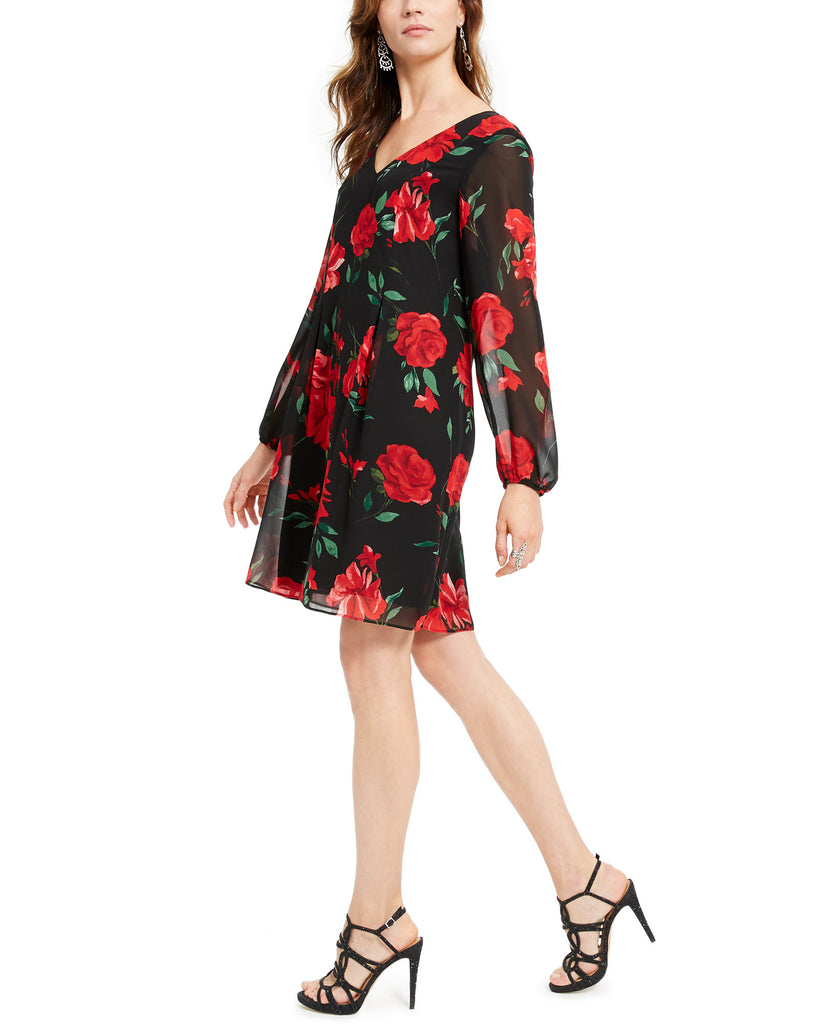 INC International Concepts Women Rose Print Chiffon Bow Back Dress