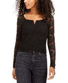 Crave Fame Women Lace Smocked Top Black