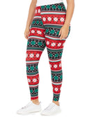 Planet Gold Women Plus Trendy Printed Leggings Red Snow Flake