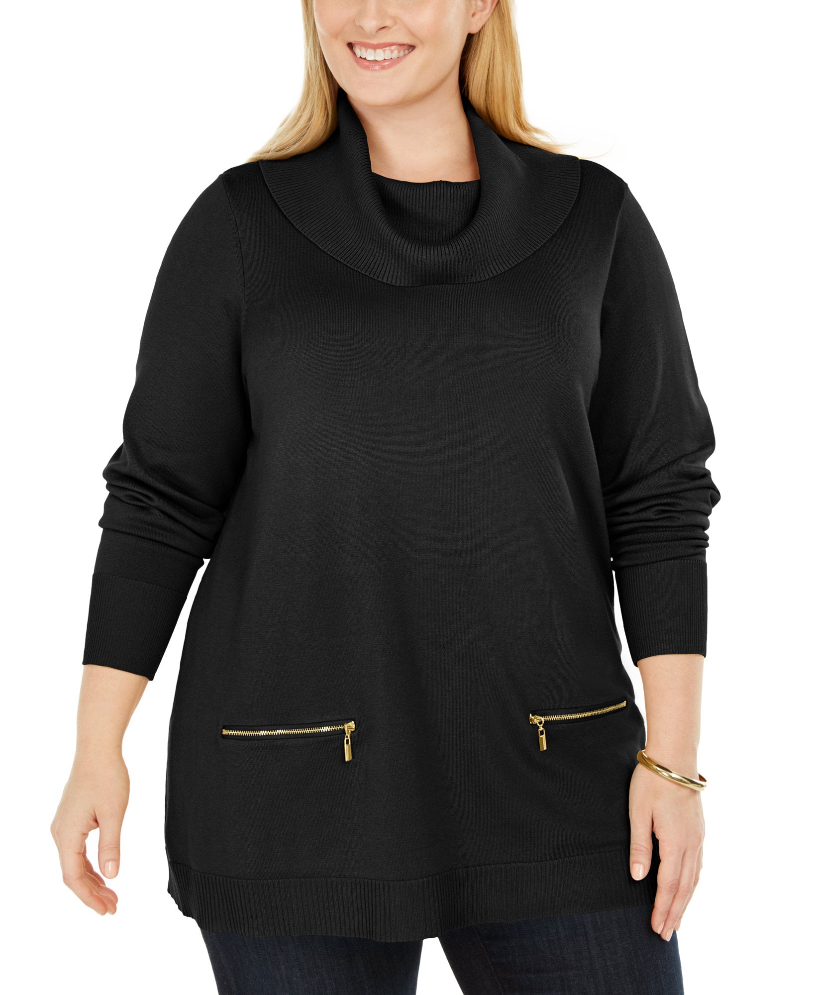 JM Collection Women Plus Cowlneck Sweater Deep Black