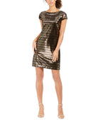 Vince Camuto Women Metallic Sheath Dress Black Gold