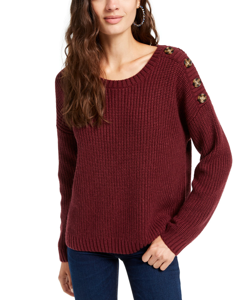 Hippie Rose Women Button Shoulder Sweater Zifandel