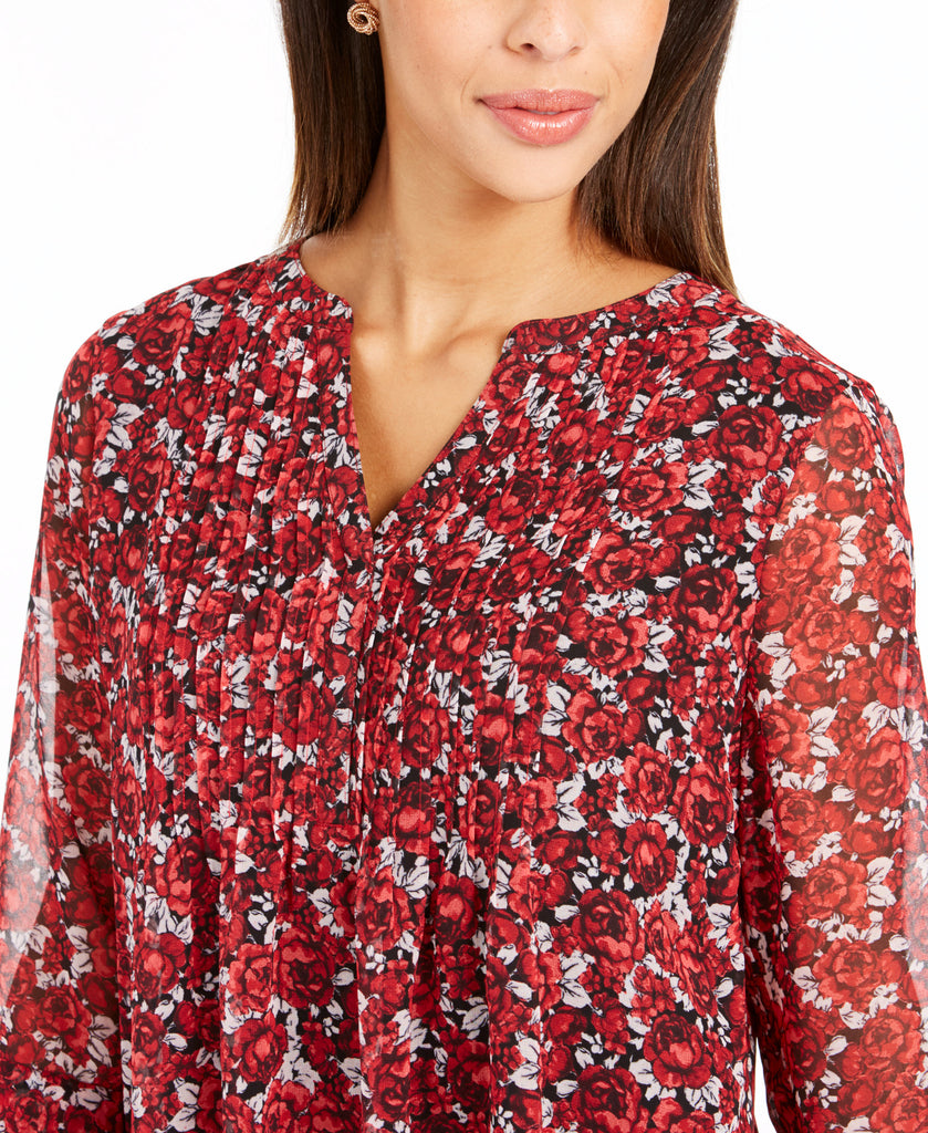 Charter Club Women Petite Floral Print Bell Sleeve Top