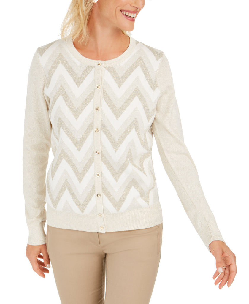 Charter Club Women Zigzag Print Cardigan Cloud Combo