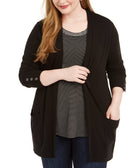 Belldini Women Plus Patch Pocket Cardigan Black Silver