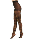 INC International Concepts Women Windowpane Plaid Tights Black
