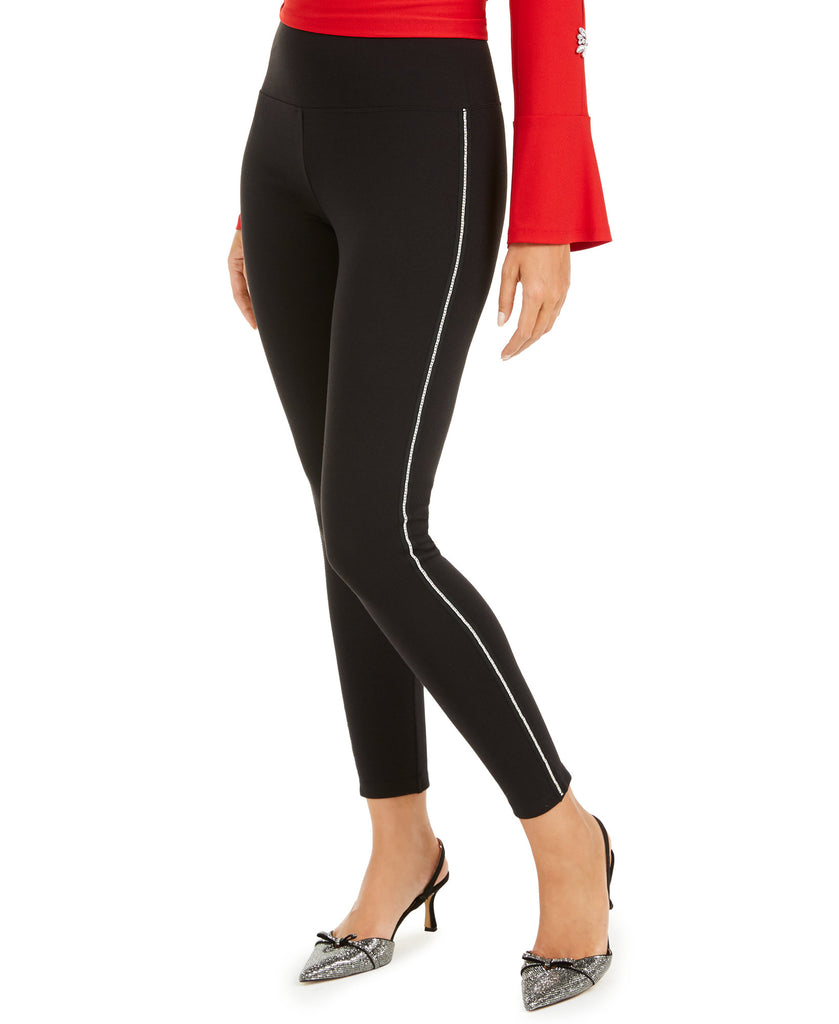 INC International Concepts Women Shine Embellished Tuxedo Leggings Black