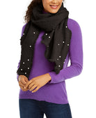 INC International Concepts Women Faux Pearl Embellished Bouclé Bias Wrap Black