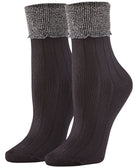 Hue Women 3 Pack Scalloped Turncuff Crew Socks Black white Pack