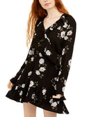American Rag Floral Faux Wrap Dress Pretty Bouquet Black